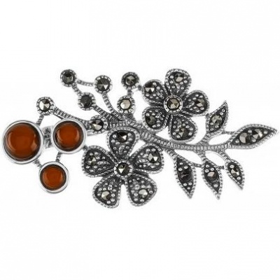 

Брошь с сердоликами и марказитами из серебра Марказит HB595-13037, HB595-13037