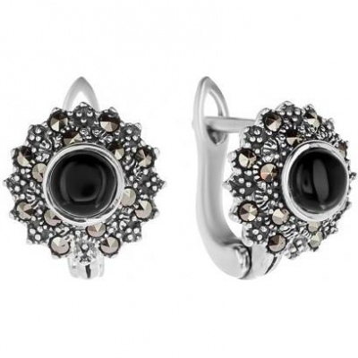 

Серьги с марказитами и ониксами из серебра Марказит HE0922-12786, HE0922-12786