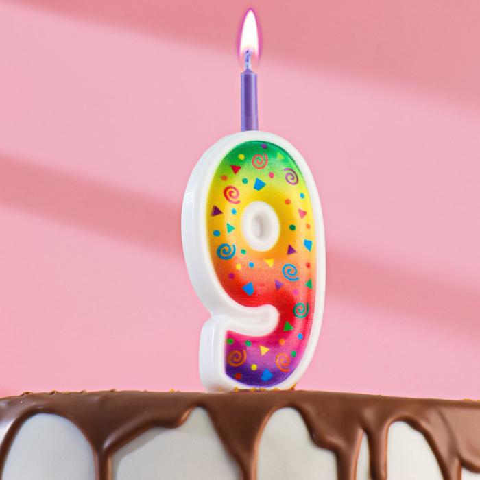 Свеча для торта Цветное пламя, 12.3 см, цифра 9 свеча для торта ное пламя 12 3 см цифра 2