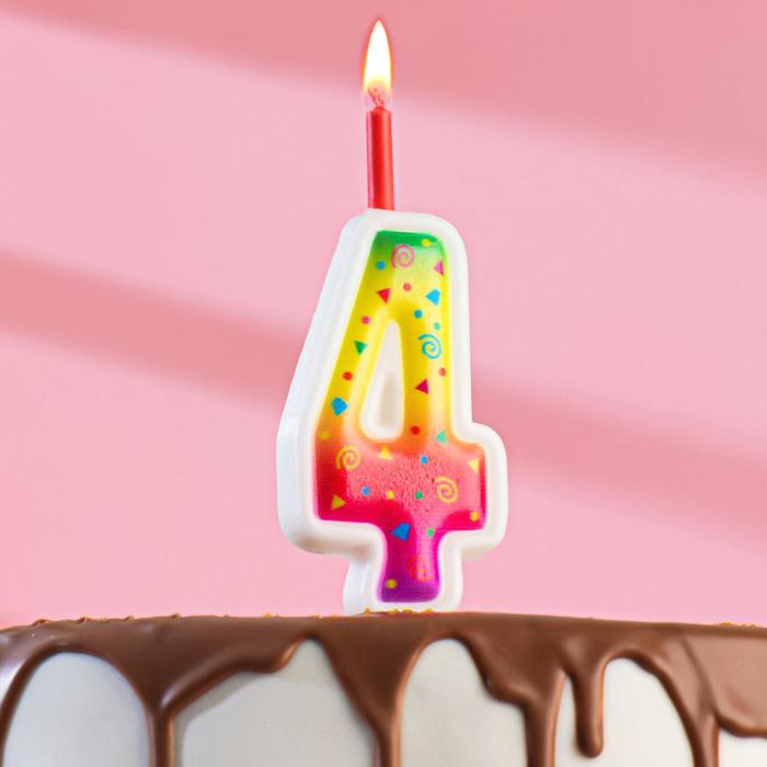 Свеча для торта Цветное пламя, 12.3 см, цифра 4 свеча для торта ное пламя 12 3 см цифра 2