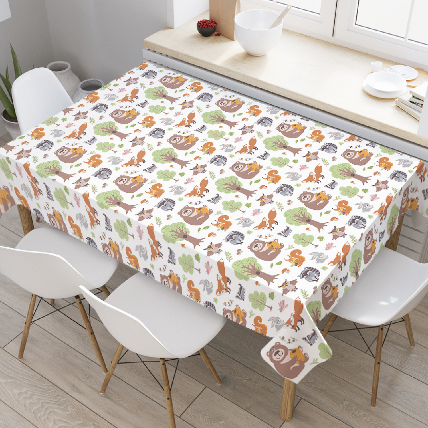 

Скатерть прямоугольная JoyArty "Жители леса" из оксфорда, 180x145 см, Коричневый, Жители леса