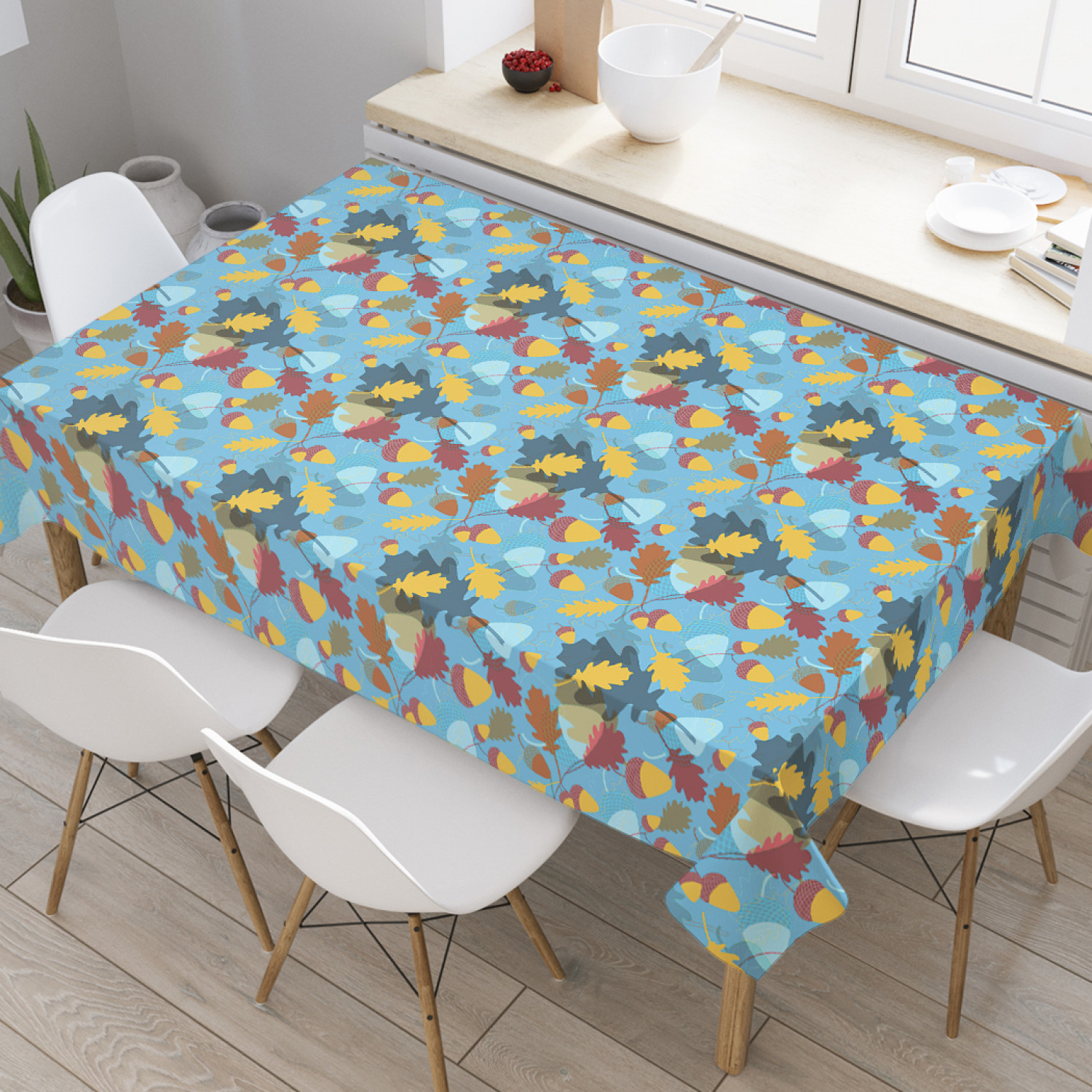 

Скатерть прямоугольная JoyArty "Дубовые листья и желуди" из оксфорда, 180x145 см, Голубой, Дубовые листья и желуди