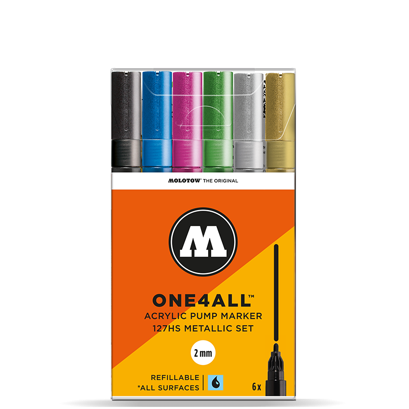 

Набор маркеров Molotow One4All 127HS Metallic-Set 6 штук, One4all 127HS Metallik-Set 6шт 200197