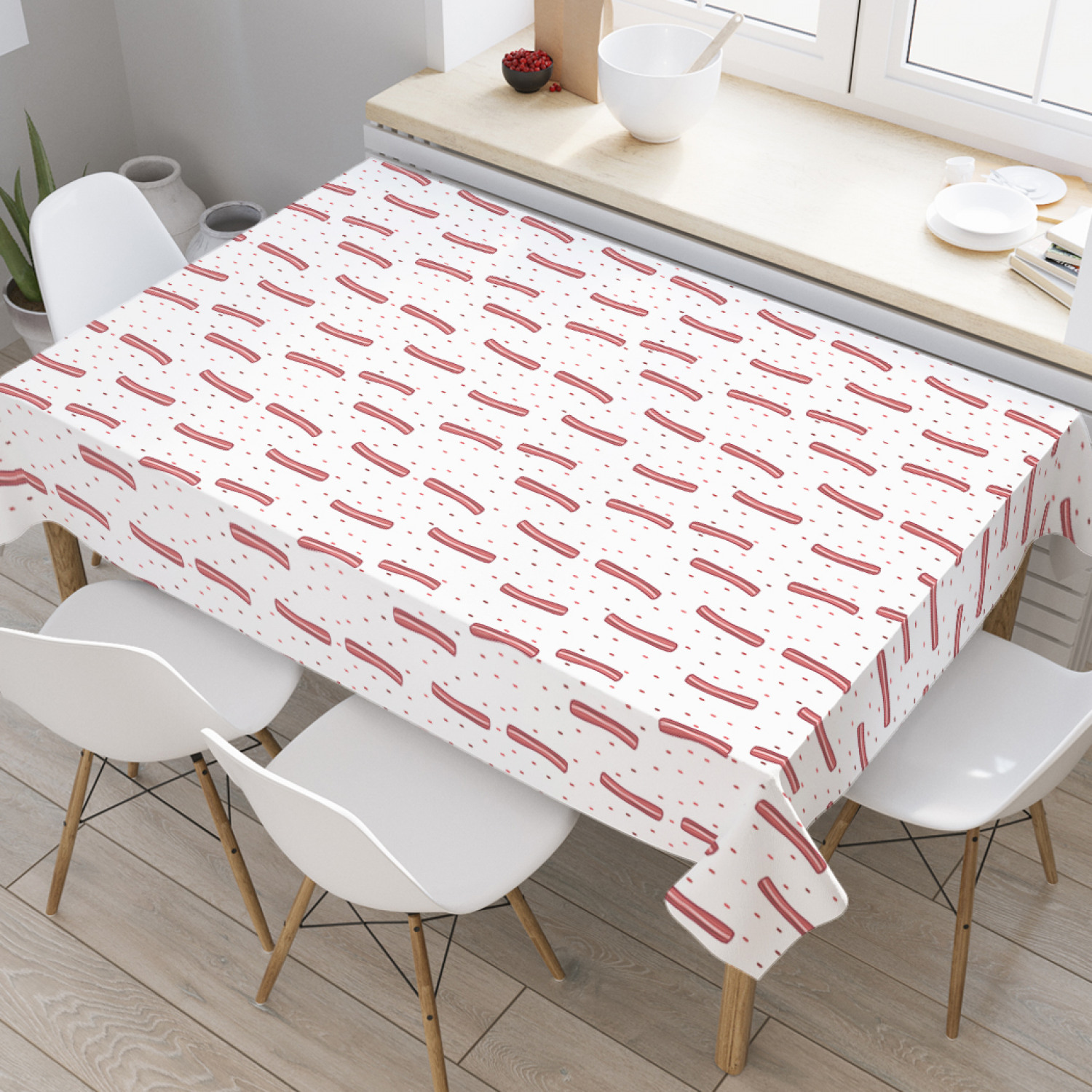 

Скатерть прямоугольная JoyArty "Нарезка бекона" из оксфорда, 180x145 см, Розовый, Нарезка бекона