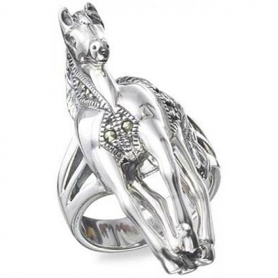 фото Кольцо лошадь с марказитами из серебра р. 17,5 марказит hr392-4502
