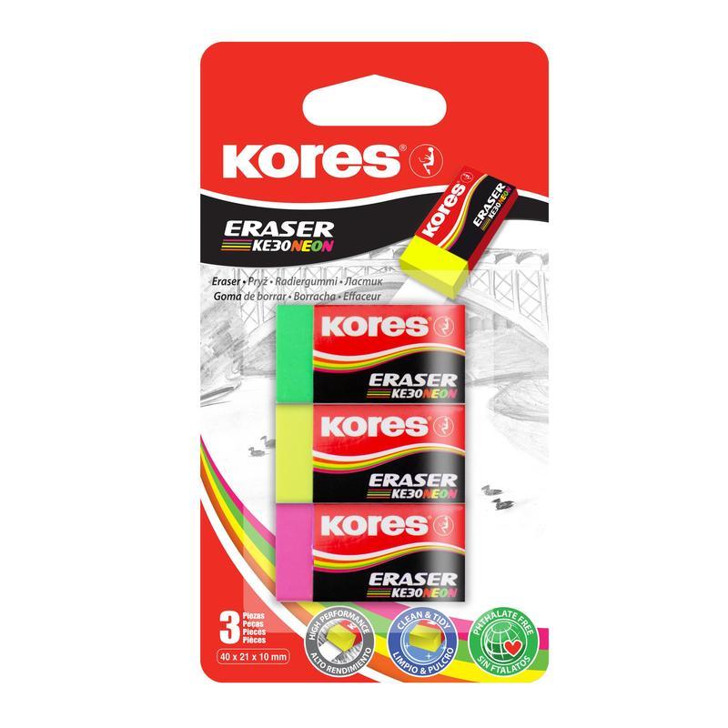 

Ластик Kores (прямоугольный, 40x21x10мм) 3шт., 12 уп., Разноцветный