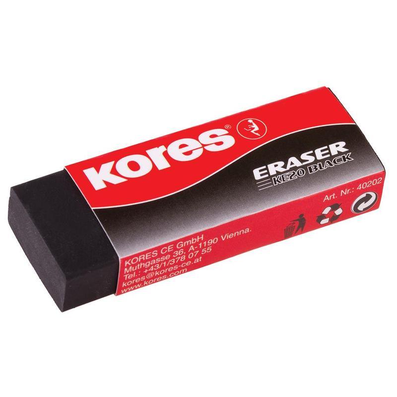 Ластик Kores KE-20 Black (60x21x10мм, черный) 2шт., 12 уп. (KE-20)