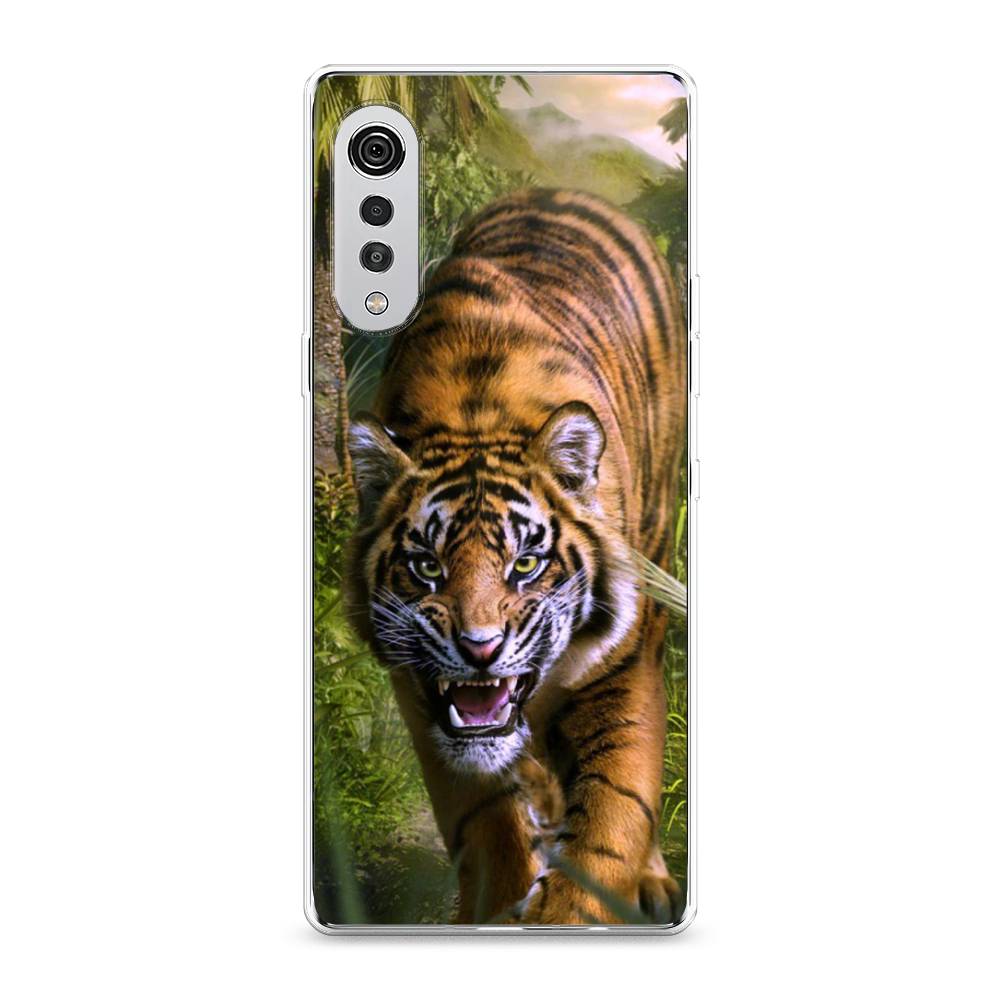 

Чехол на LG Velvet 4G "Тигр в джунглях 2", Оранжевый;зеленый, 84450-1