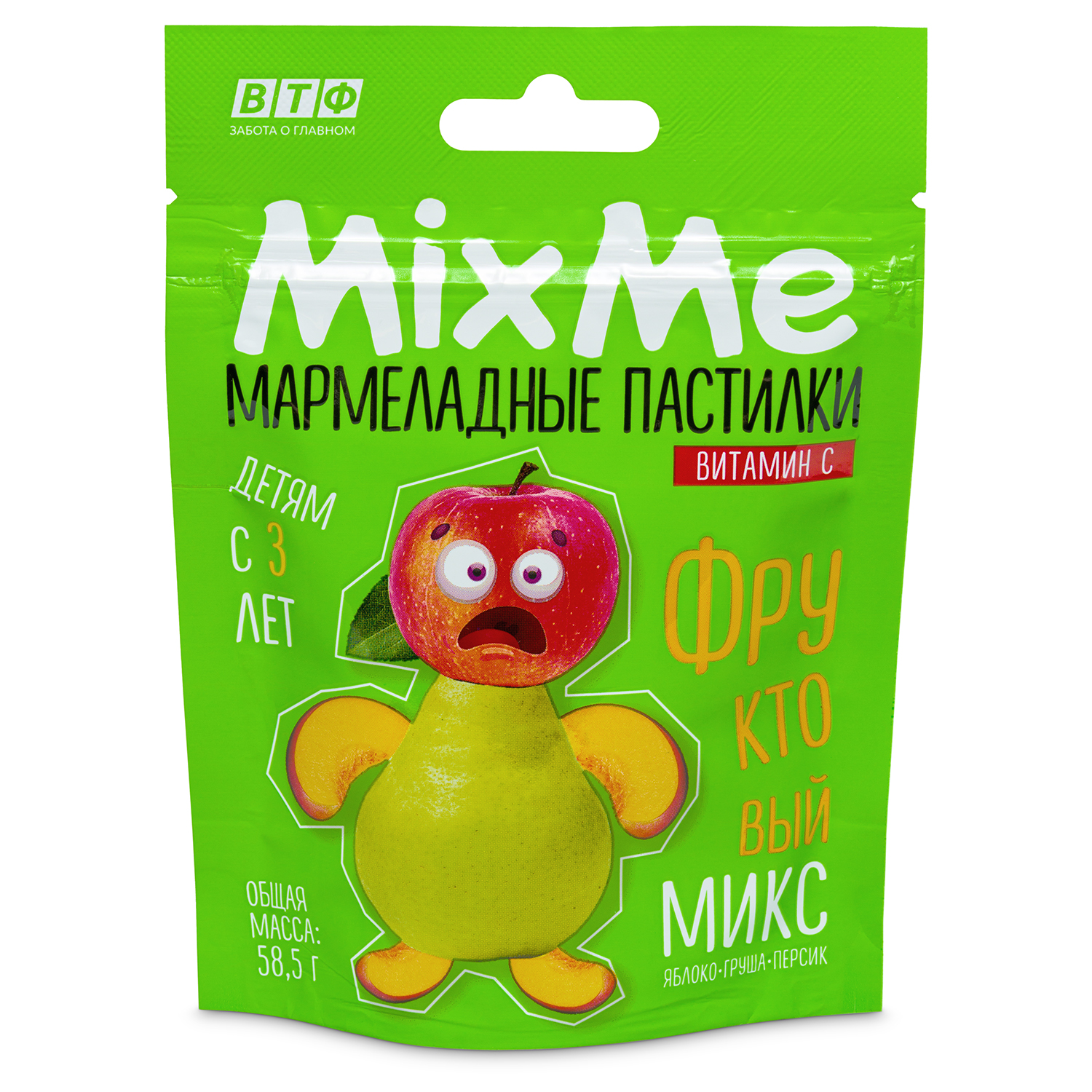 

MixMe Мармеладные пастилки MixMe с витамином С со вкусами яблоко, персик, груша, 58,5 г