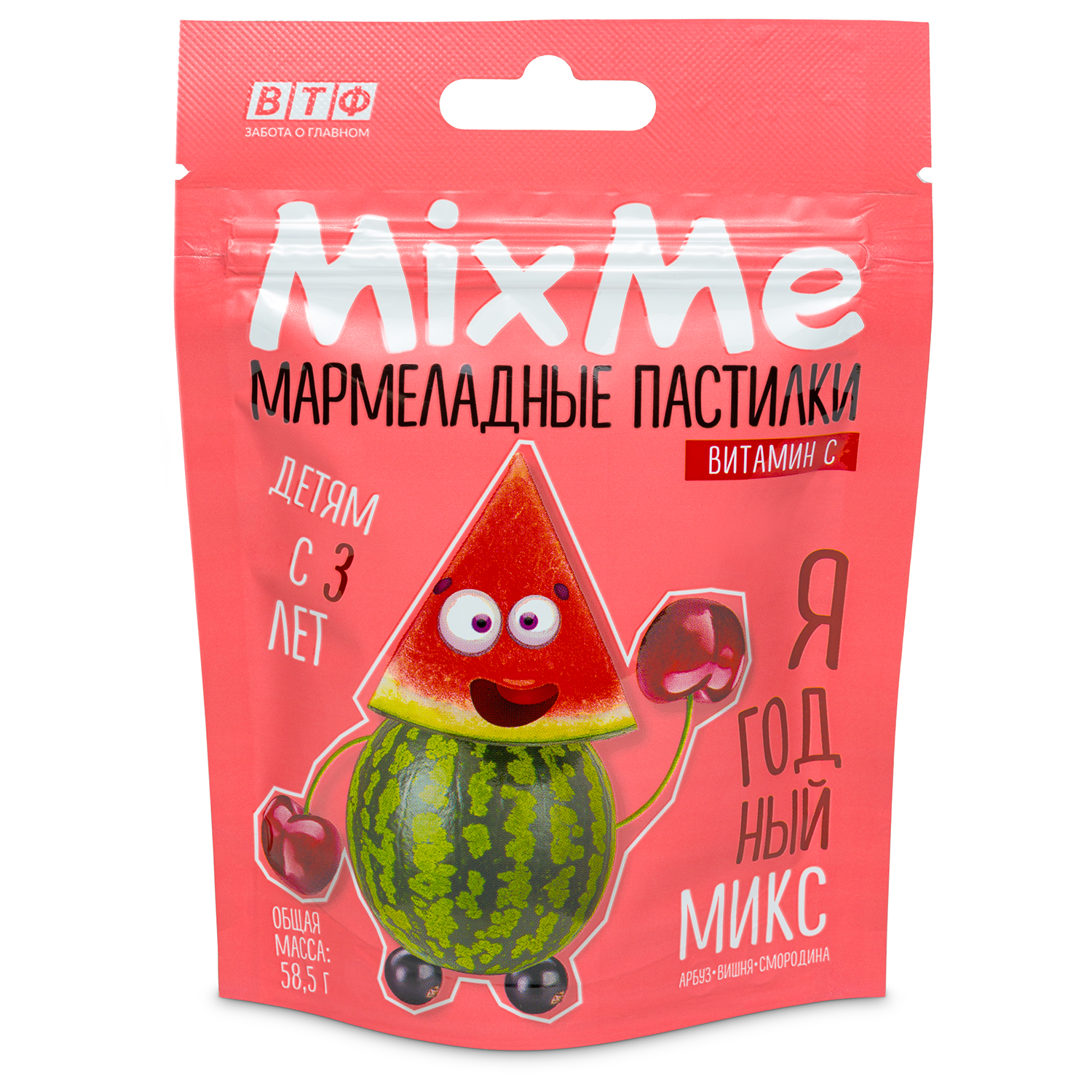 

MixMe Мармеладные пастилки MixMe с витамином С со вкусами вишня, смородина, арбуз, 58,5 г