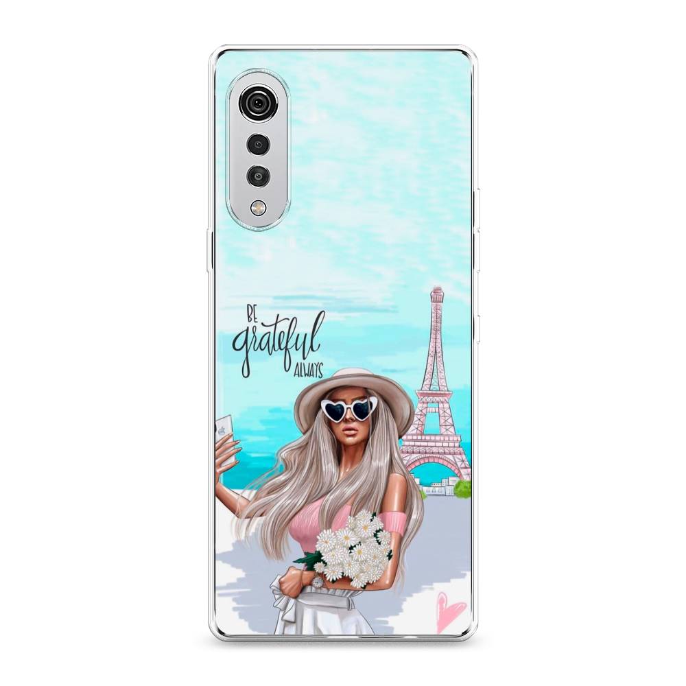 

Чехол на LG Velvet 4G "Селфи Париж", Голубой;бежевый, 84450-6