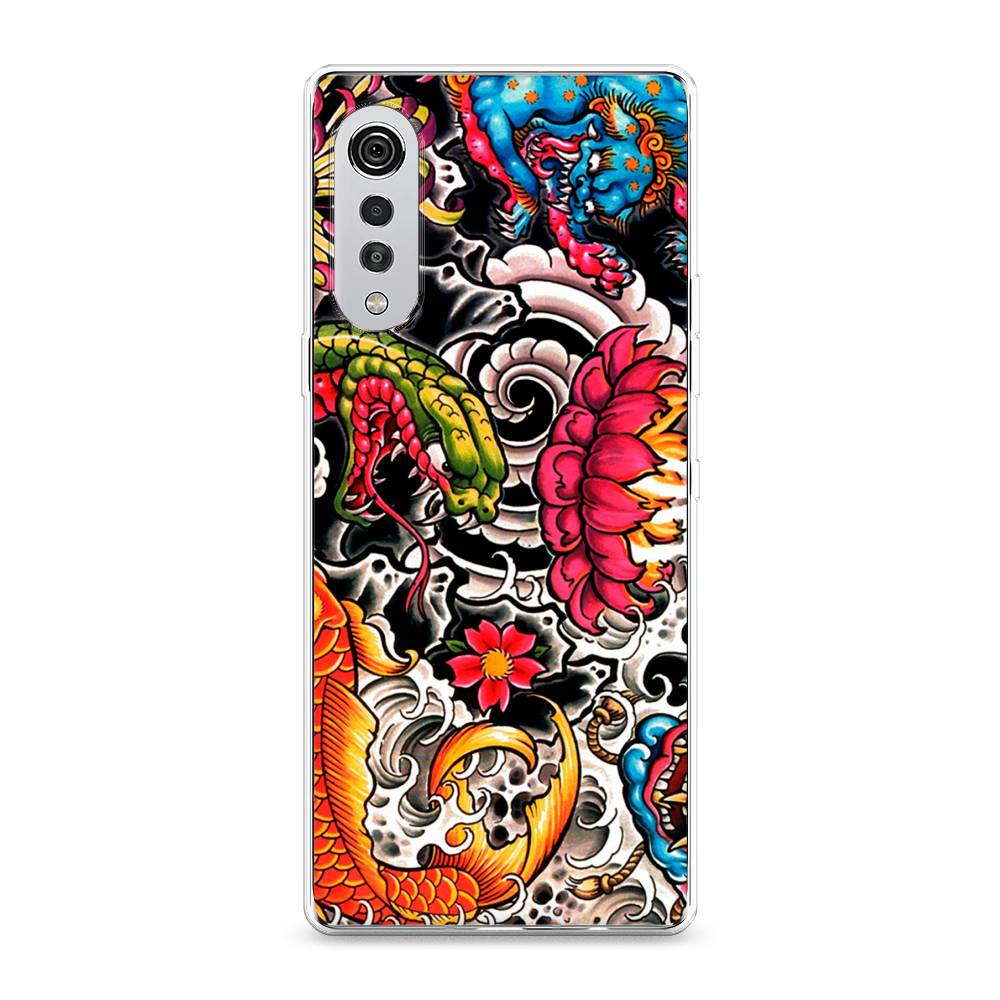 

Чехол на LG Velvet 4G "Японское искусство", Красный;оранжевый;голубой, 84450-4