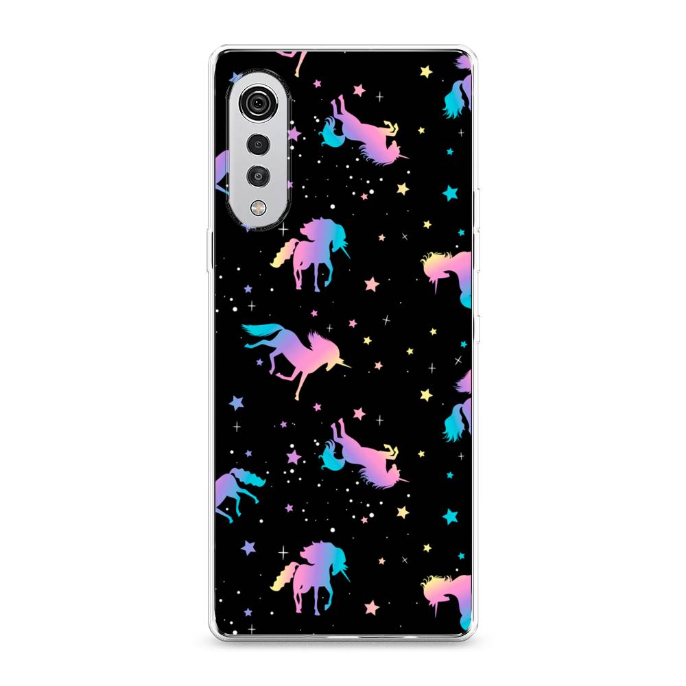 

Чехол на LG Velvet 4G "Единороги градиент", Черный;розовый;голубой, 84450-1