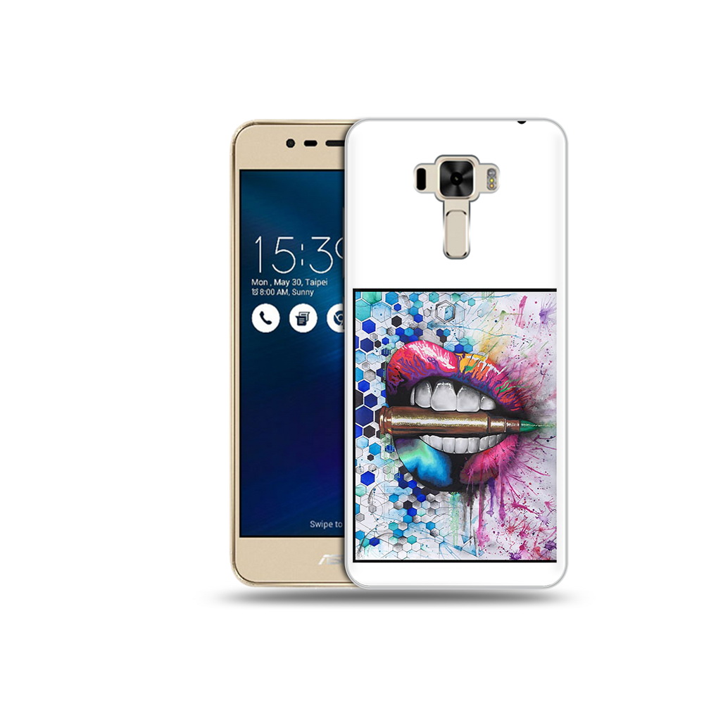

Чехол MyPads Tocco для Asus ZenFone 3 разноцветные губы с пулей (PT40480.655.571), Прозрачный, Tocco