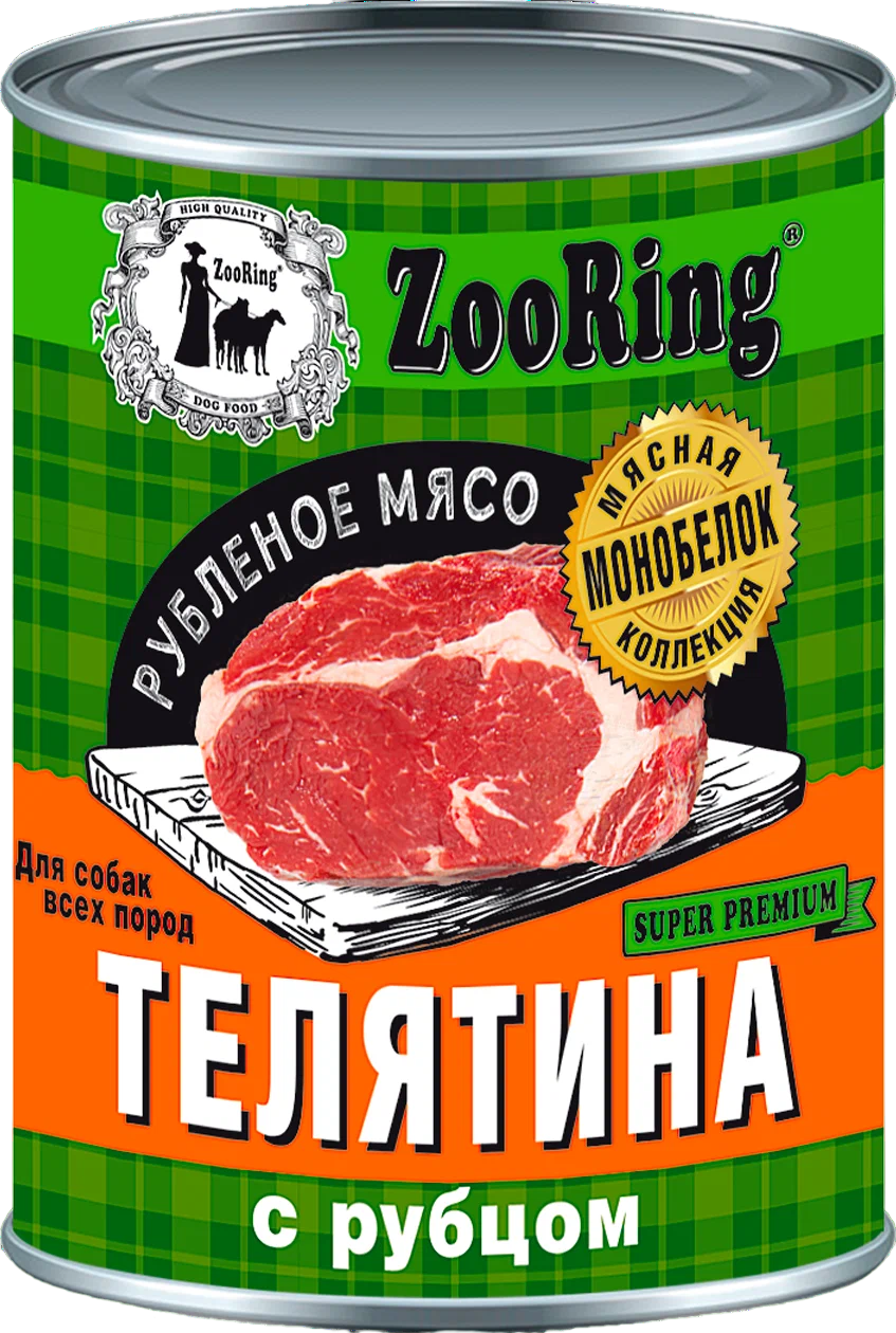 

Консервы для собак ZooRing, телятина с рубцом, 6 шт по 338 г