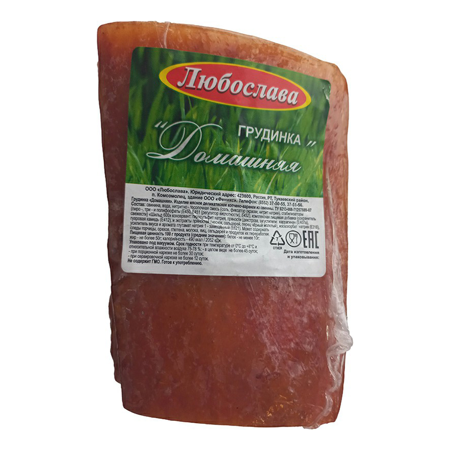 

Грудинка варено-копченая Любослава Домашняя мини +-500 г