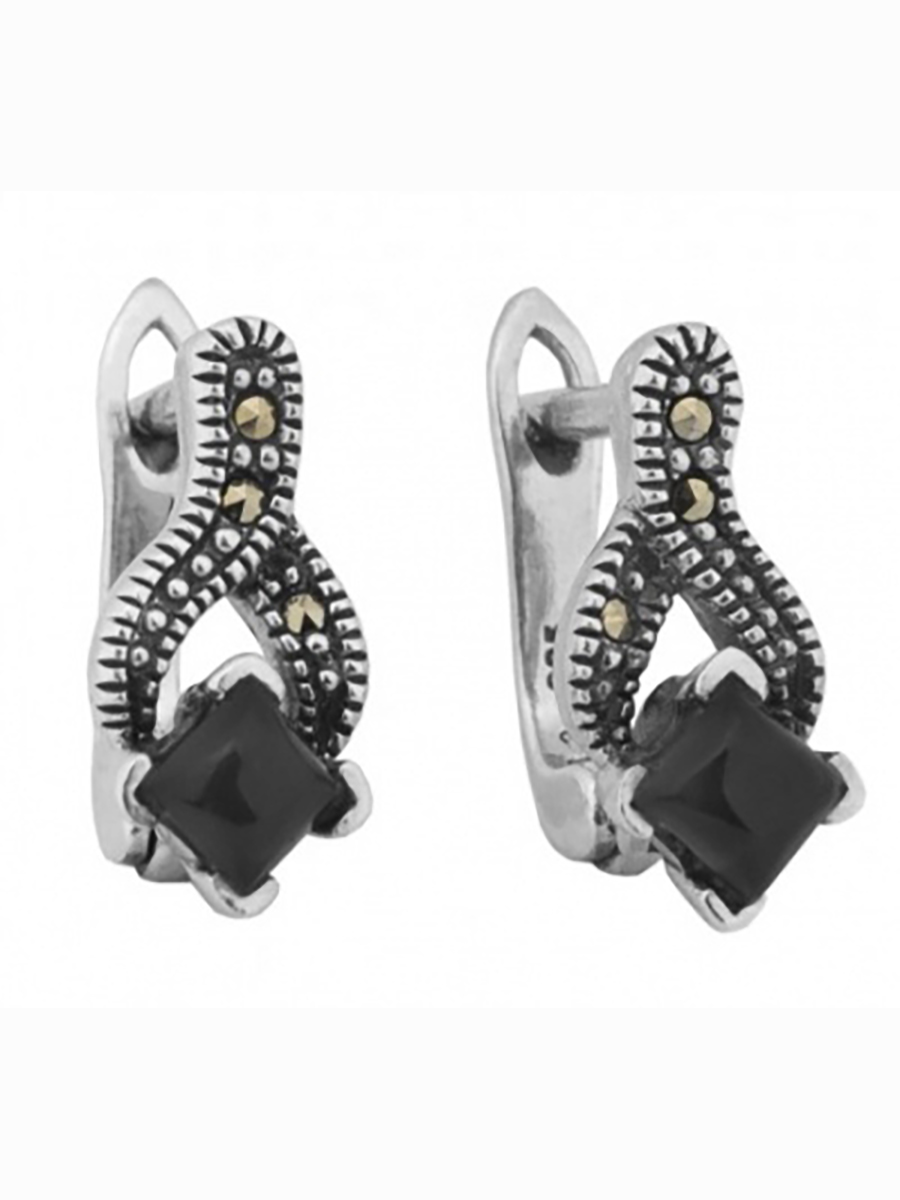 

Серьги с марказитами и ониксами из серебра Марказит HE400-14298, HE400-14298