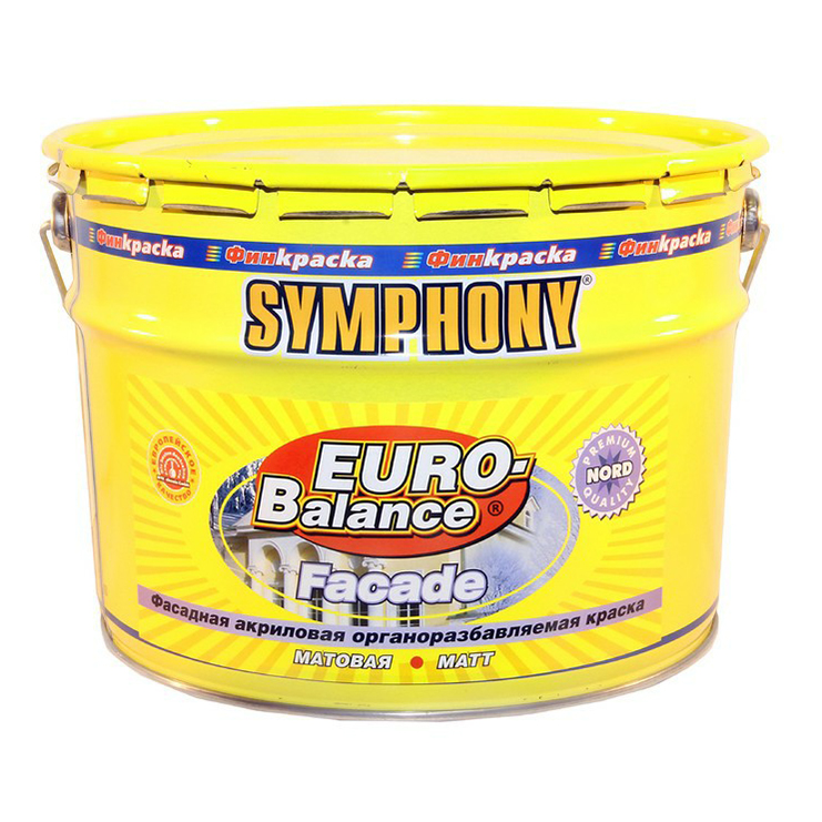 фото Краска акриловая фасадная симфония матовая euro-balance белая 9 л