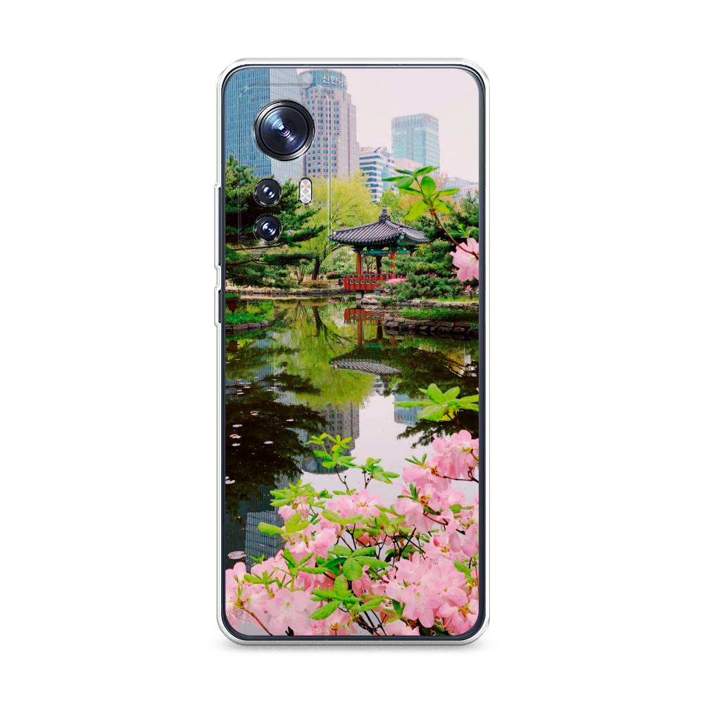 

Чехол на Xiaomi 12 "Сакура возле озера", Зеленый;розовый;голубой, 312350-2