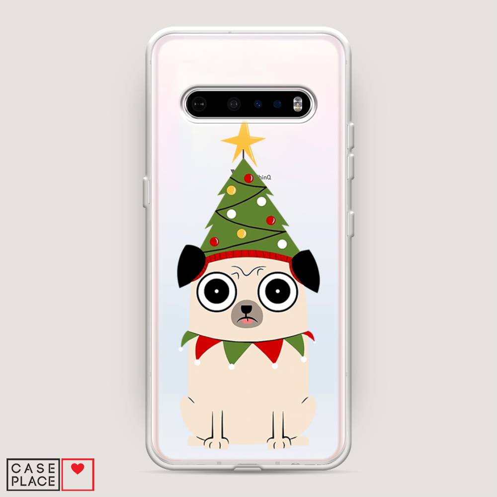 

Чехол на LG V60 "Собачка с ёлочкой", Бежевый;красный;зеленый, 84250-1