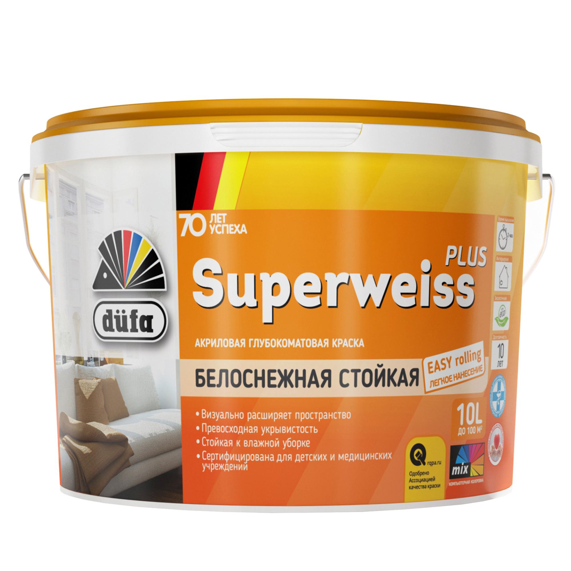 Краска Dufa Retail Superweiss Plus глубокоматовая 10 л краска для потолков parade diy superweiss цвет белый 0 9 л