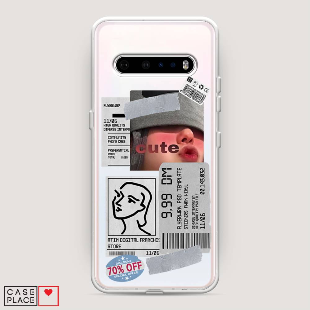 

Чехол на LG V60 "Cute girl collage", Розовый;серый;голубой, 84250-6