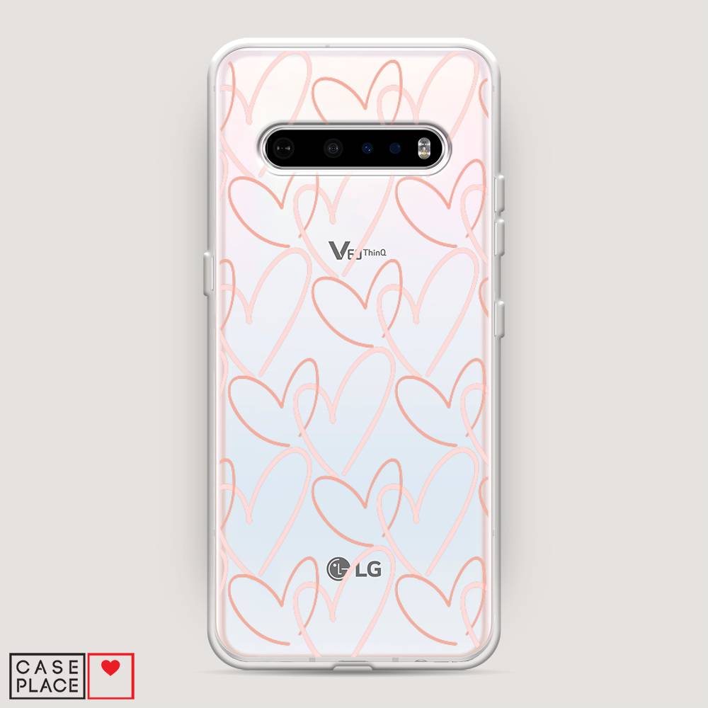 

Чехол на LG V60 "Узор из сердечек", Розовый;бежевый, 84250-6