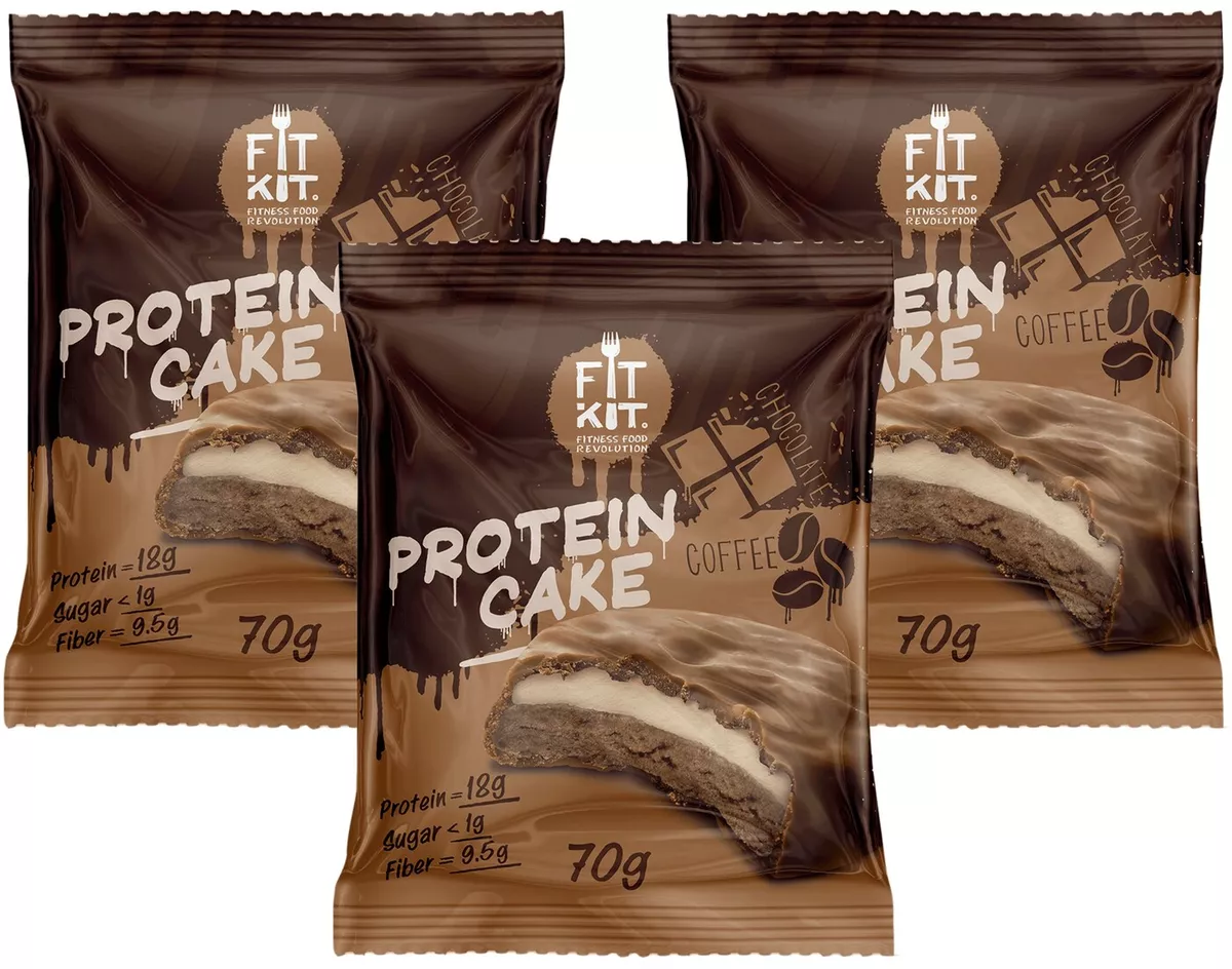 фото Печенье fit kit protein cake 3 70 г, 3 шт., шоколад/кофе