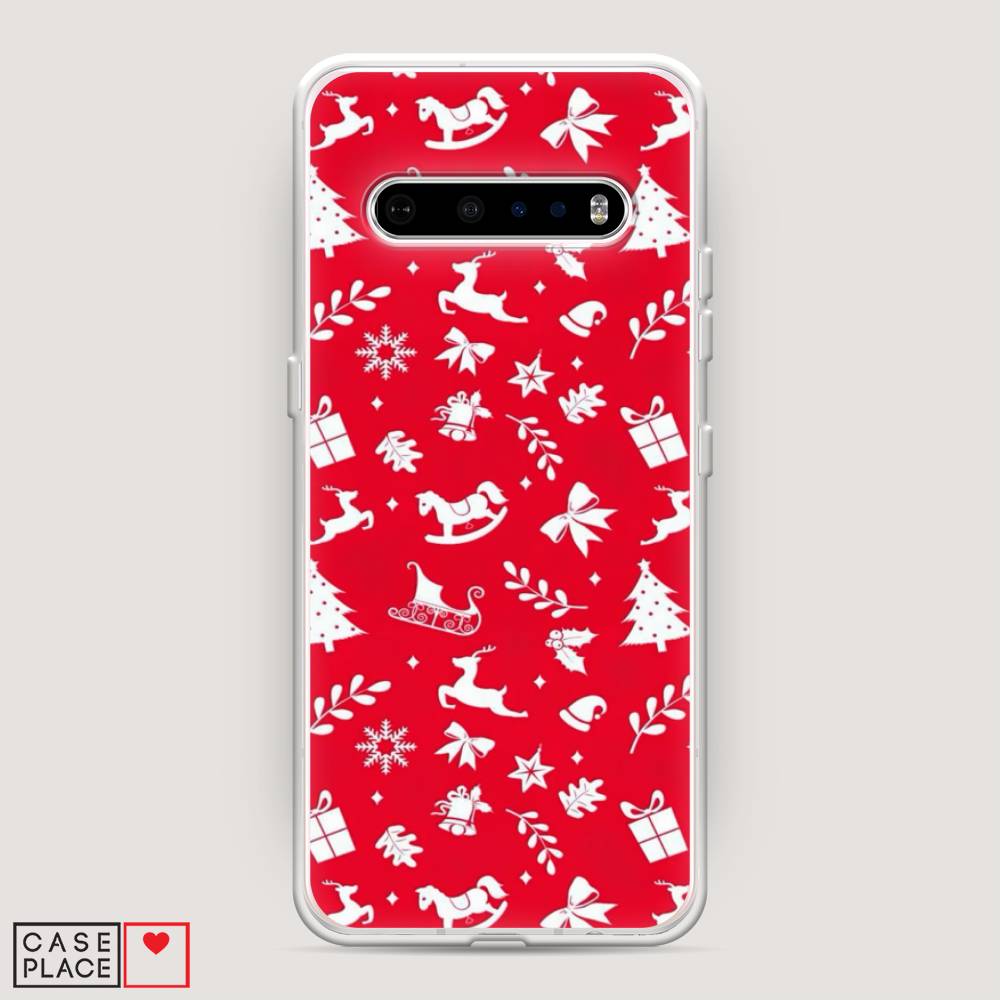 

Чехол на LG V60 "Красный новогодний фон", Красный;белый, 84250-5