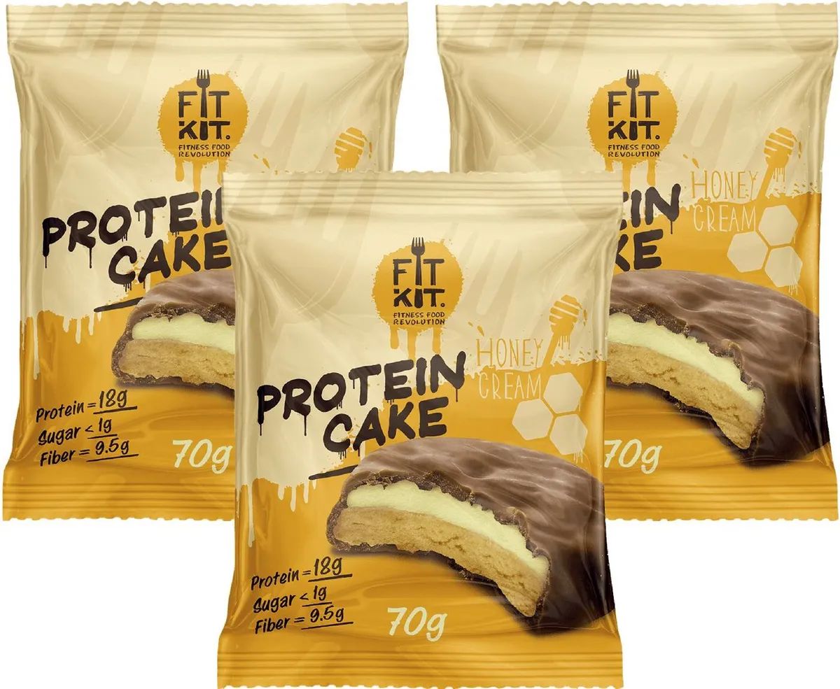 

Печенье Fit Kit Protein Cake 3 70 г, 3 шт., медовый крем, Protein Cake 3