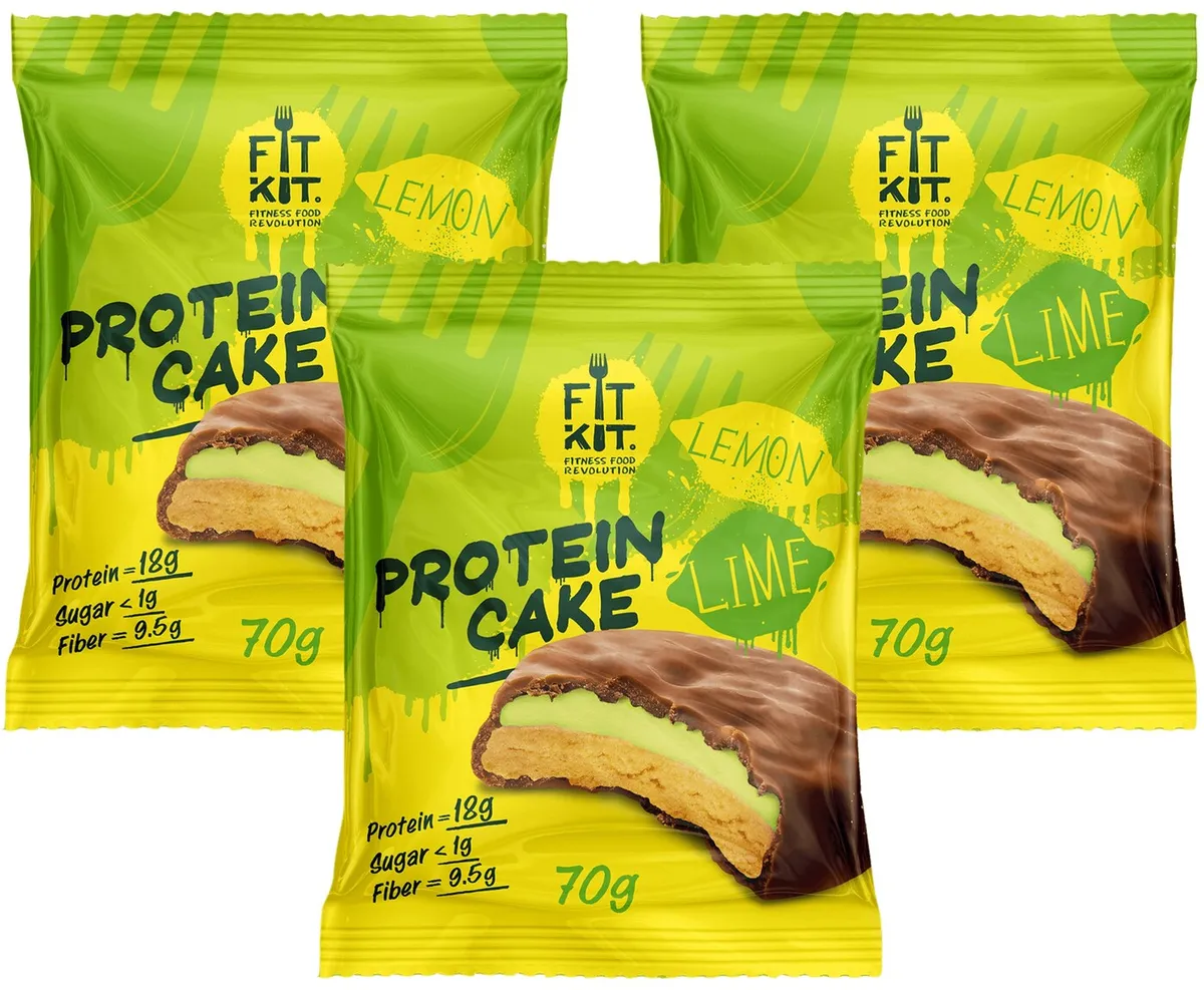фото Печенье fit kit protein cake 3 70 г, 3 шт., лимон/лайм