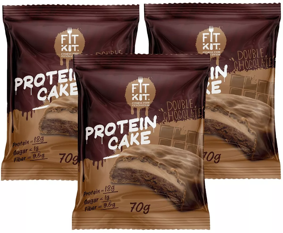 фото Печенье fit kit protein cake 3 70 г, 3 шт., двойной шоколад
