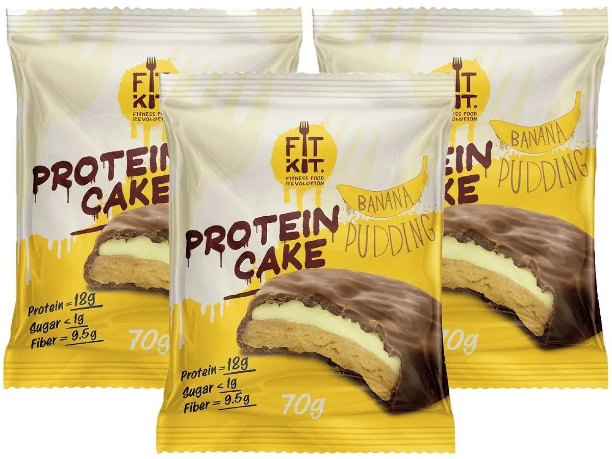 Печенье Fit Kit Protein Cake 3 70 г, 3 шт., банановый пудинг