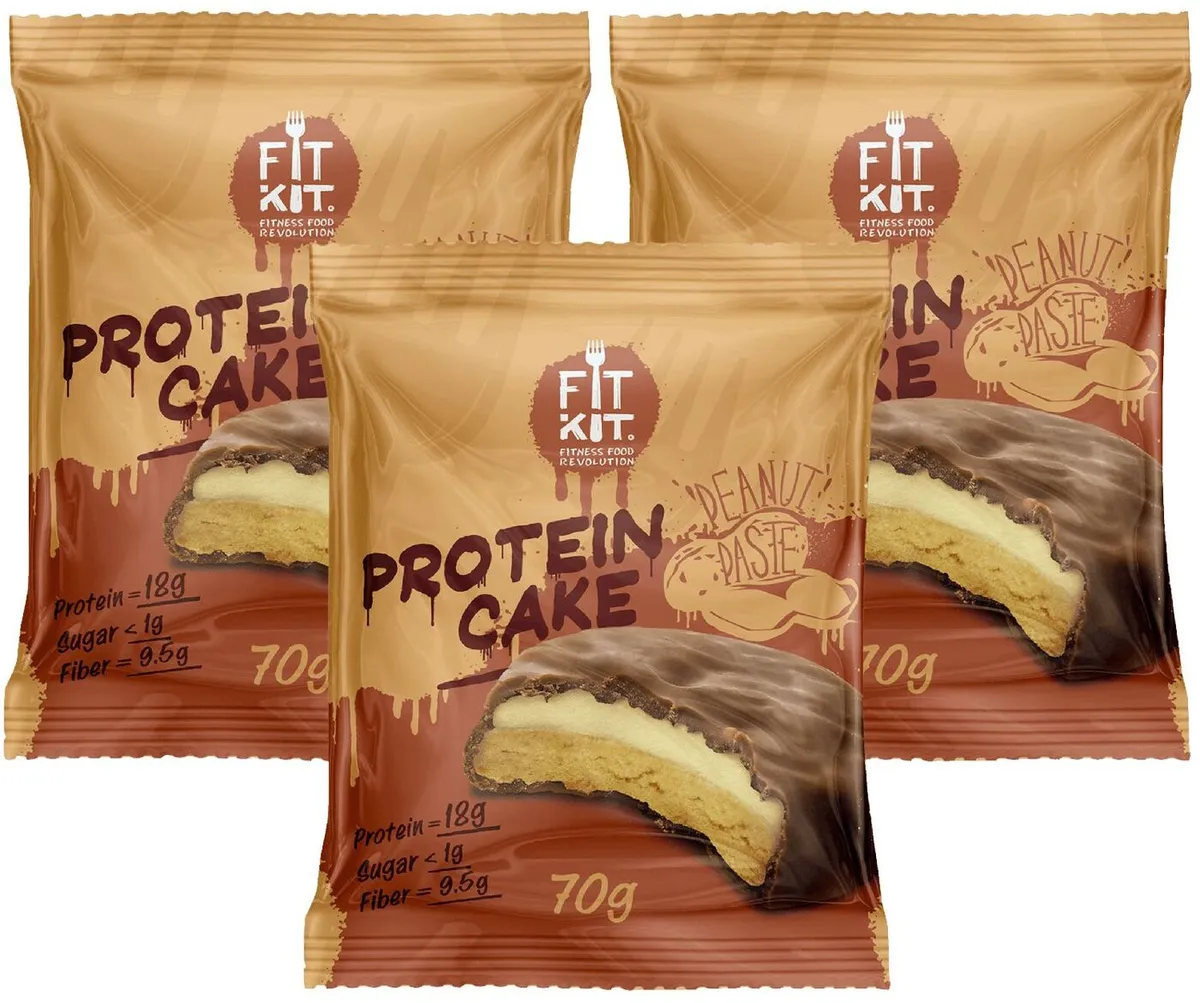 фото Печенье fit kit protein cake 3 70 г, 3 шт., арахисовая паста