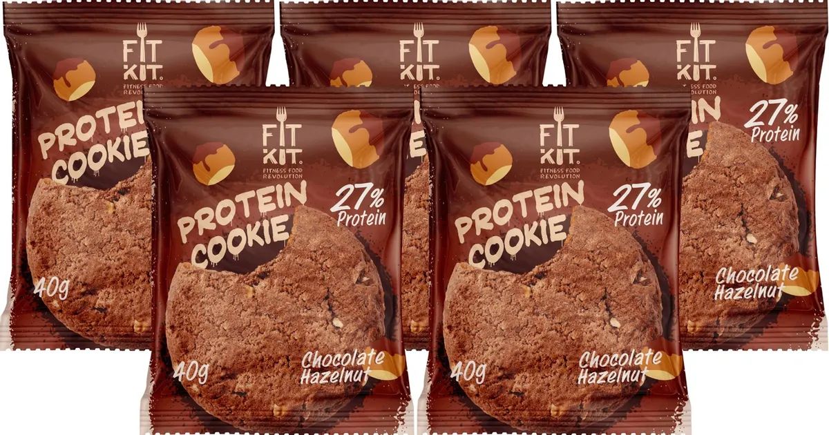 Печенье Fit Kit Protein Cookie 5 40 г, 5 шт., шоколад/фундук