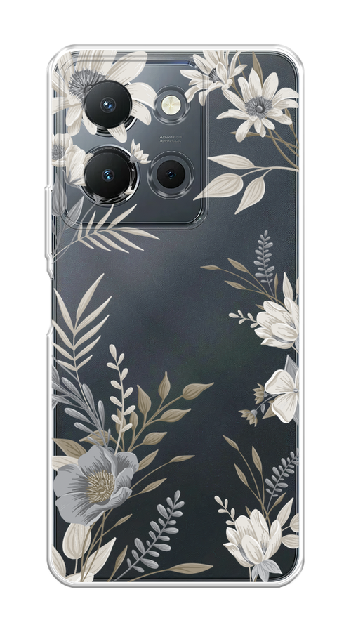 

Чехол на Vivo Y36 4G "Цветы сепия", Серый;прозрачный;зеленый;белый, 269250-1