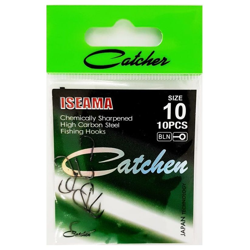 

Одинарные крючки Catcher Chod Hook №10 BN, с колечком, загнутое острие, с бородкой, Черный, ISEAMA