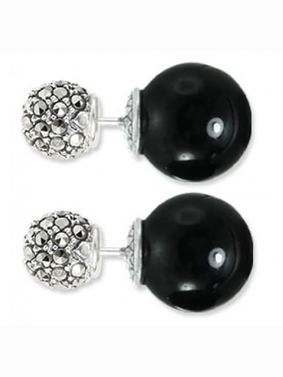 

Серьги Шарики с марказитами и ониксами из серебра Марказит HE0857-14100, HE0857-14100