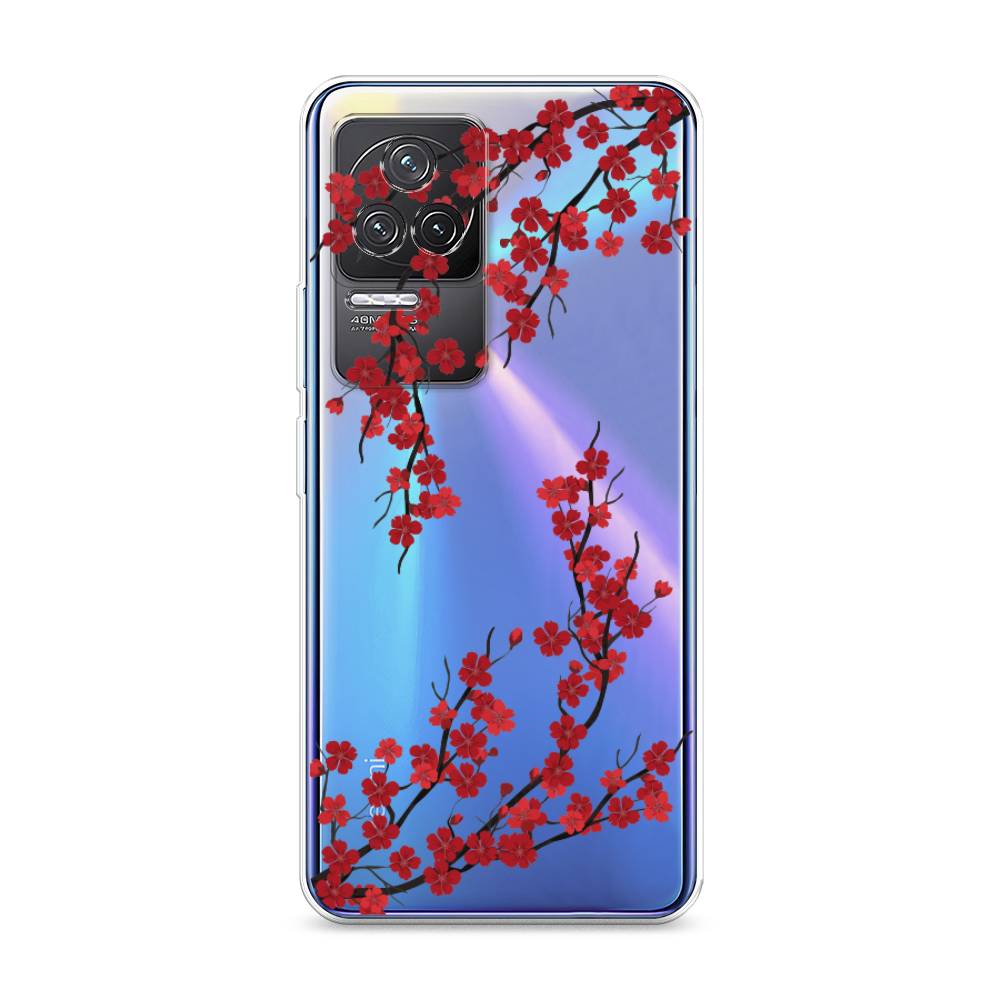 

Чехол на Xiaomi Redmi K50 "Красная сакура", Красный;черный, 312250-2