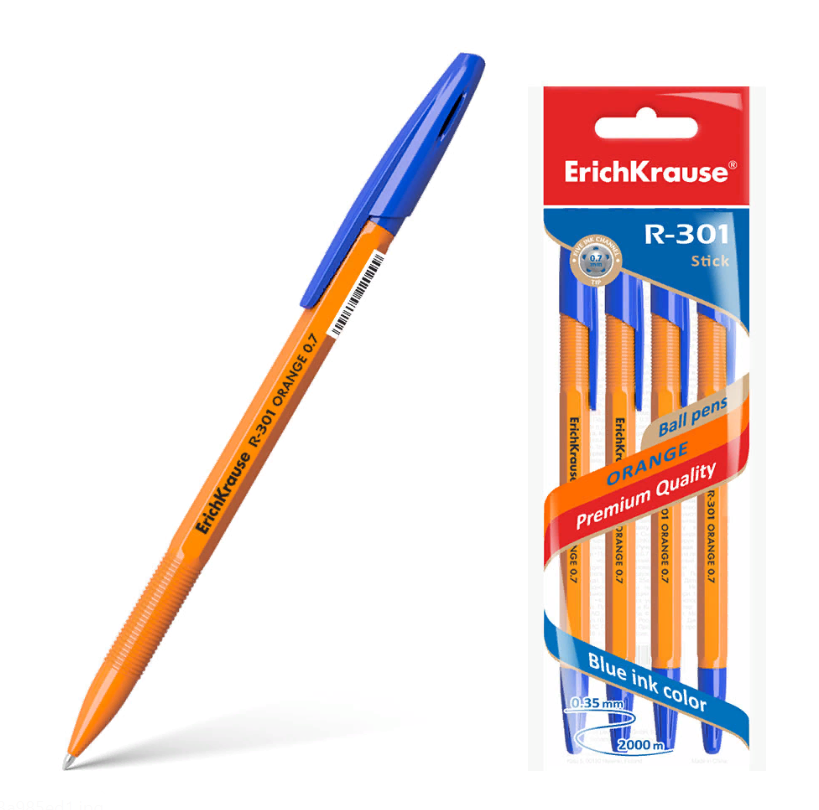 

Ручка шариковая ErichKrause Orange R-301 Stick синяя 4 шт