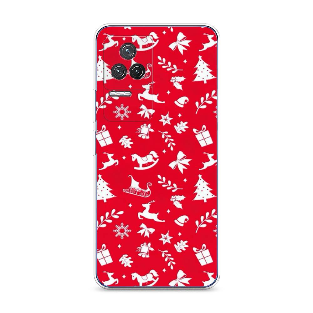 

Чехол на Xiaomi Redmi K50 "Красный новогодний фон", Красный;белый, 312250-5