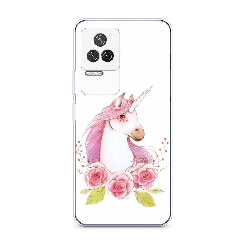 

Чехол на Xiaomi Redmi K50 "Единорог цветы", Белый;розовый;серый, 312250-1
