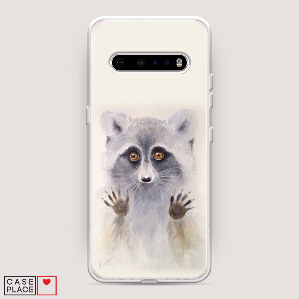 

Чехол на LG V60 "Енот за стеклом", Бежевый;серый, 84250-4