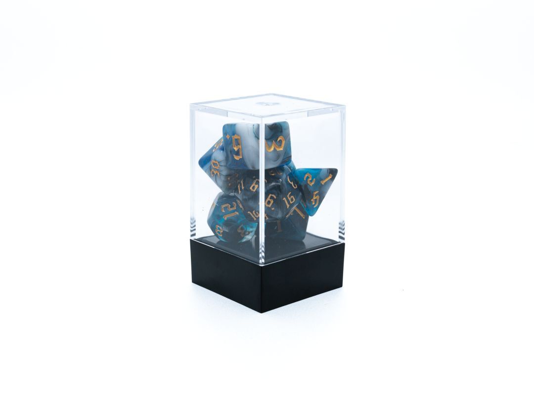 Набор кубиков для D&D, Dungeons and Dragons, ДнД, Pathfinder многоцветные бело-голубые ассортиментная коробка с o рингами голубые для минерального масла черные для dot масла 2019240