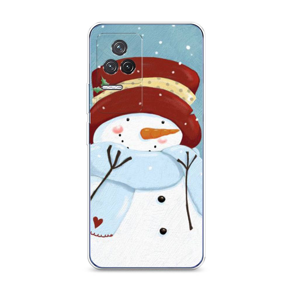 

Чехол на Xiaomi Redmi K50 "Застенчивый снеговик", Голубой;белый;красный, 312250-5