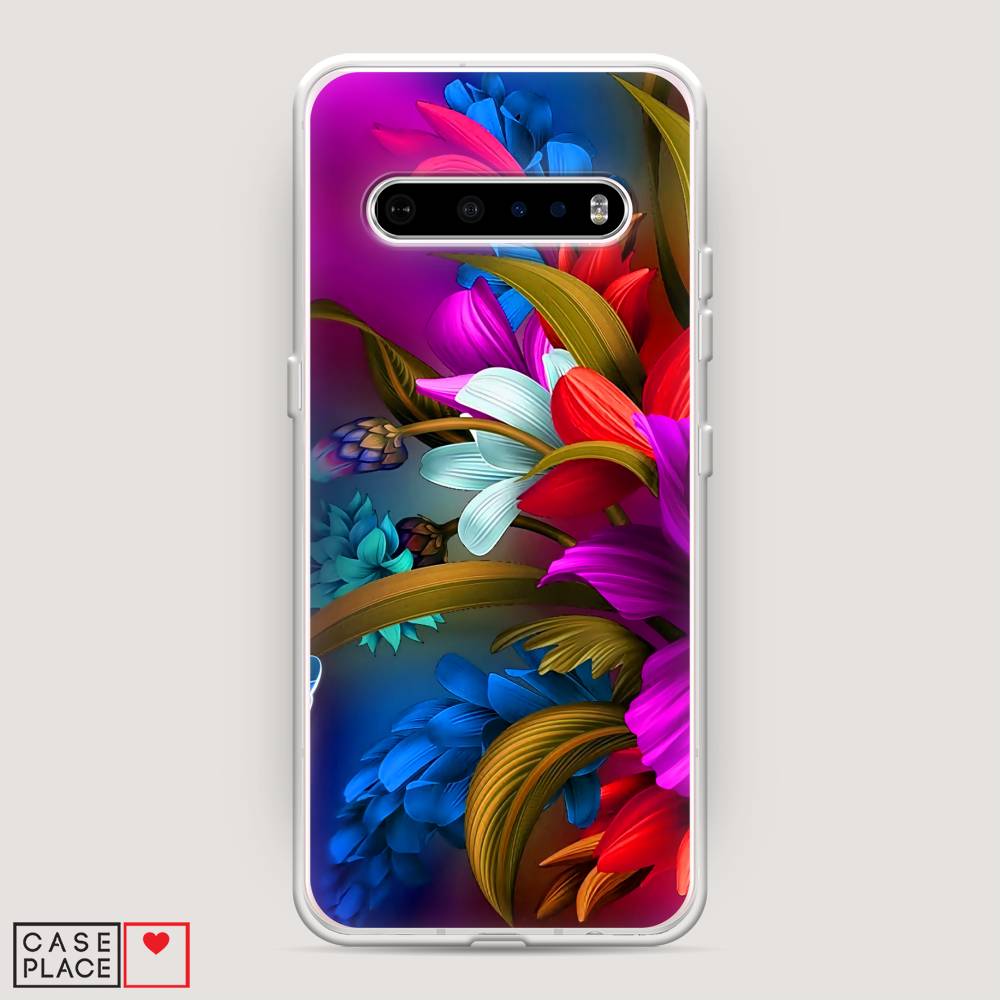 

Чехол на LG V60 "Фантастические цветы", Фиолетовый;красный;синий, 84250-2