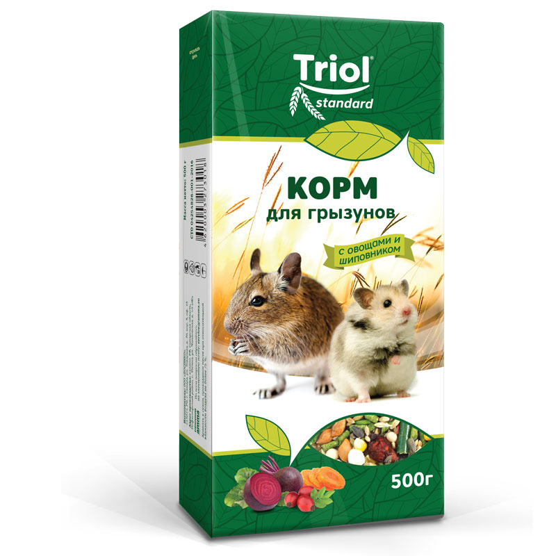 

Сухой корм для грызунов Triol standart с овощами и шиповником, 500 г, 13 шт, Standard