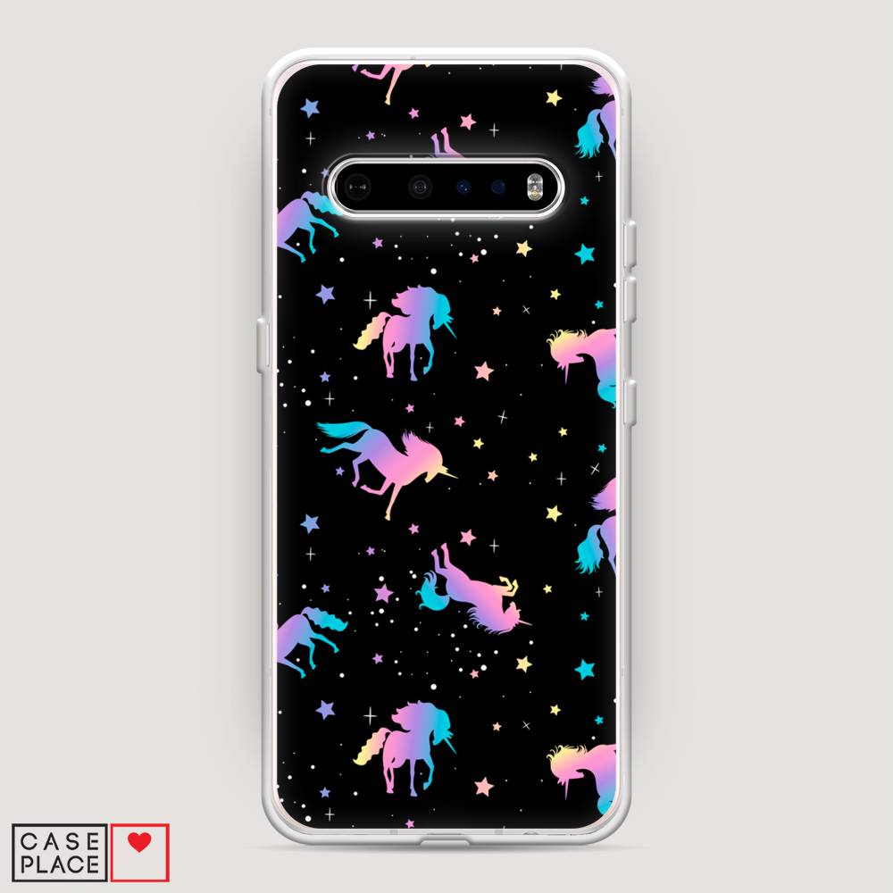 

Чехол на LG V60 "Единороги градиент", Черный;розовый;голубой, 84250-1