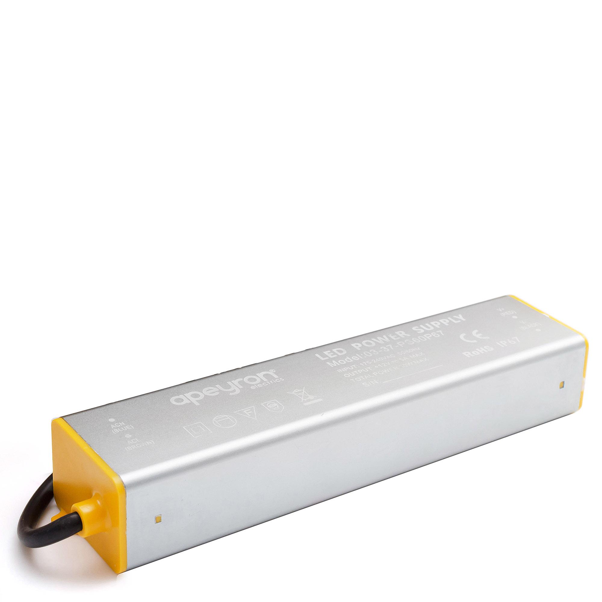 

Блок питания Apeyron 03-37 12В 60w IP67 5А 185 х 40 х 30 мм серый