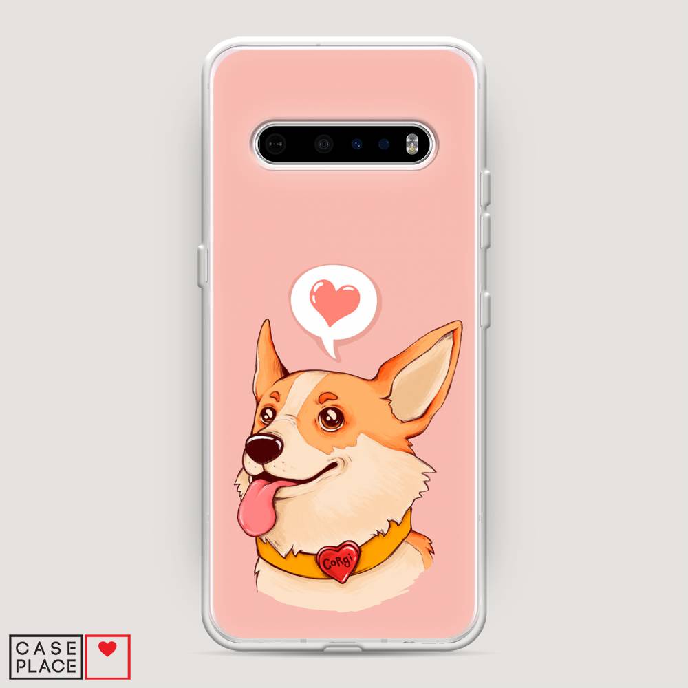 

Чехол на LG V60 "Корги язык", Розовый;коричневый, 84250-1